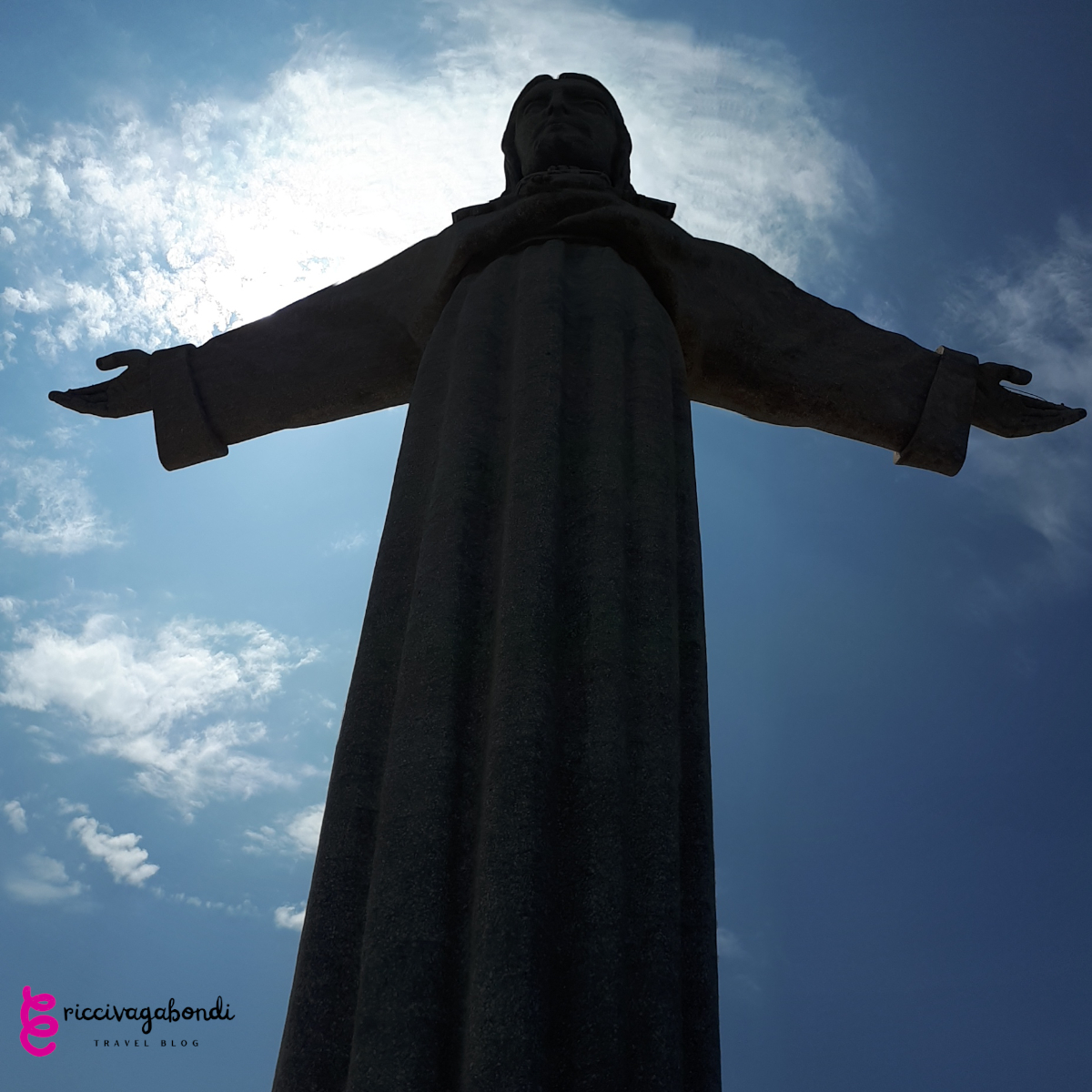 View of the Christ statue from below in Lisbon, Portugal