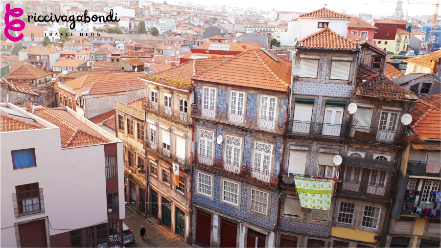 View of Porto buildings from the top. The façades are covered in the typical azulejos tiles. Porto, Portugal