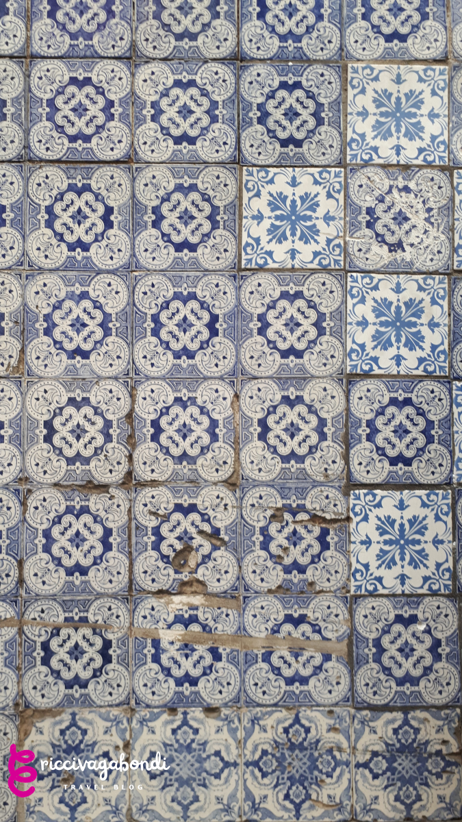 View of Azulejos ceramic tiles on a wall