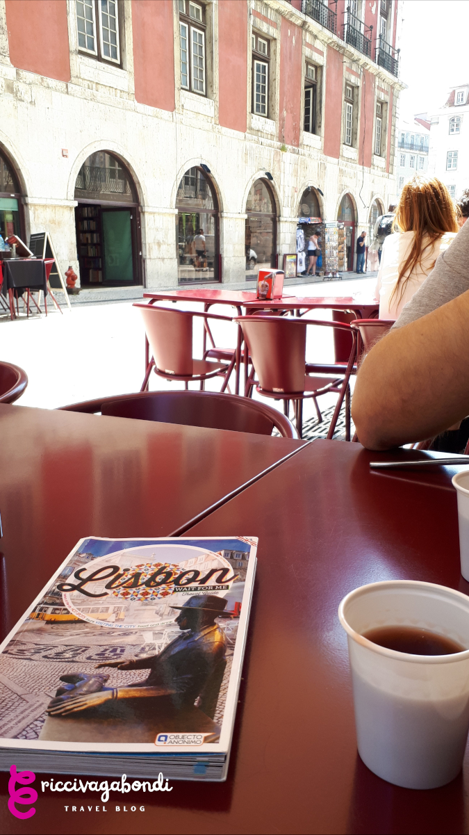 View of Ginjinha (also called Ginja) and a travel guide in Lisbon, Portugal