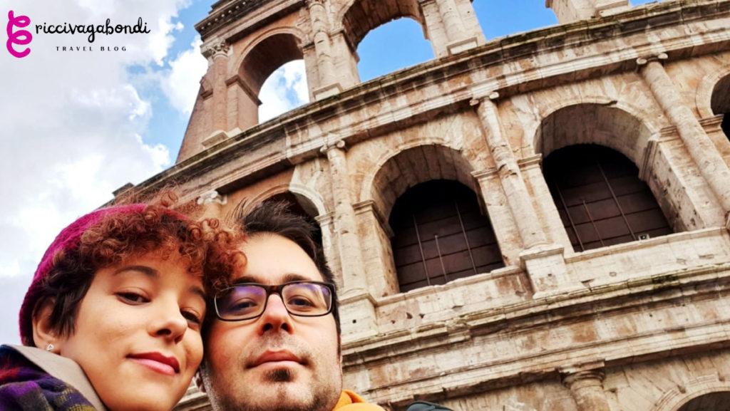 View of Mr and Mrs riccivagabondi in front of the Colosseum in Rome, Italy