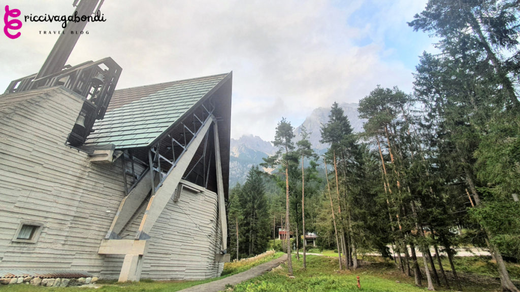 View of the Church Nostra Signora del Cadore in the ex village of Eni Corte di Cadore, a section of Borca di Cadore, Dolomites, North Italy