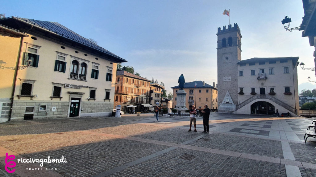 View of Piazza Tiziano in Pieve di Cadore, Dolomites, Italy