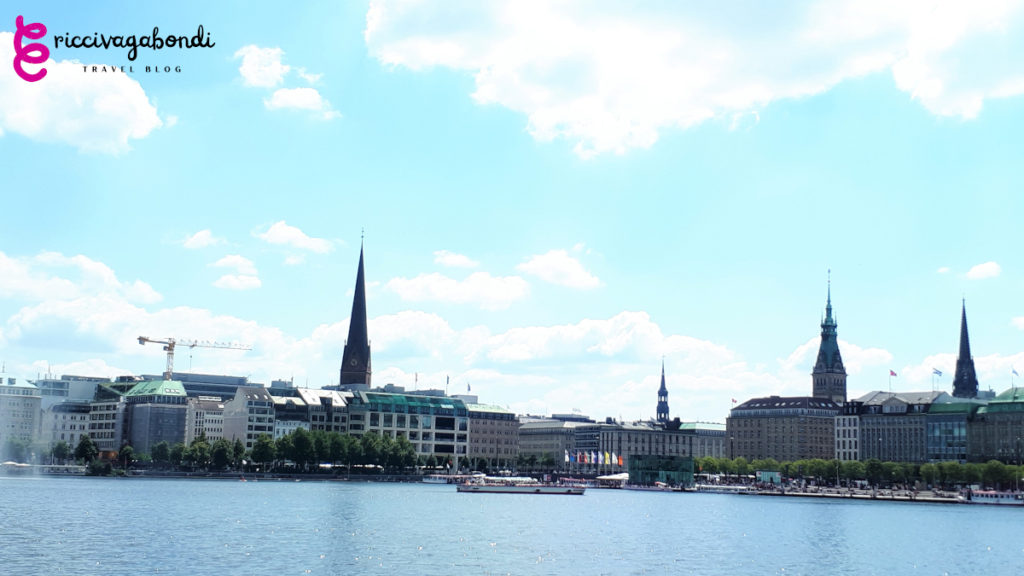 View of the inner Alster lake in Hamburg on a sunny day