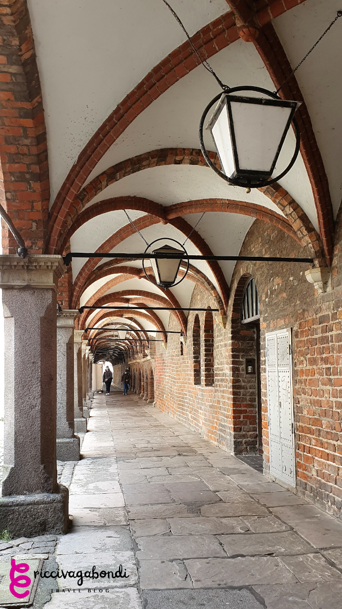 View of the arcades in the inner yard of the Rathaus building in Lübeck (town hall)