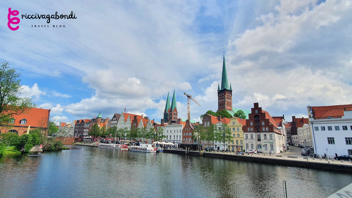 View of the Hanseatic city of Lübeck and the Trave river