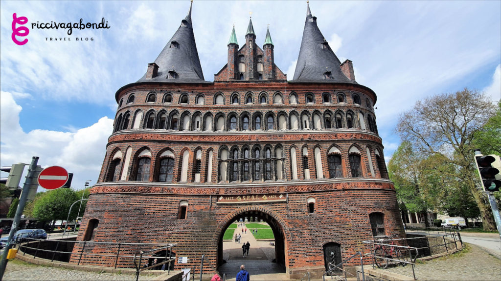 View of the Holstentor in Lübeck, one of the city entrances in full Brick Gothic style
