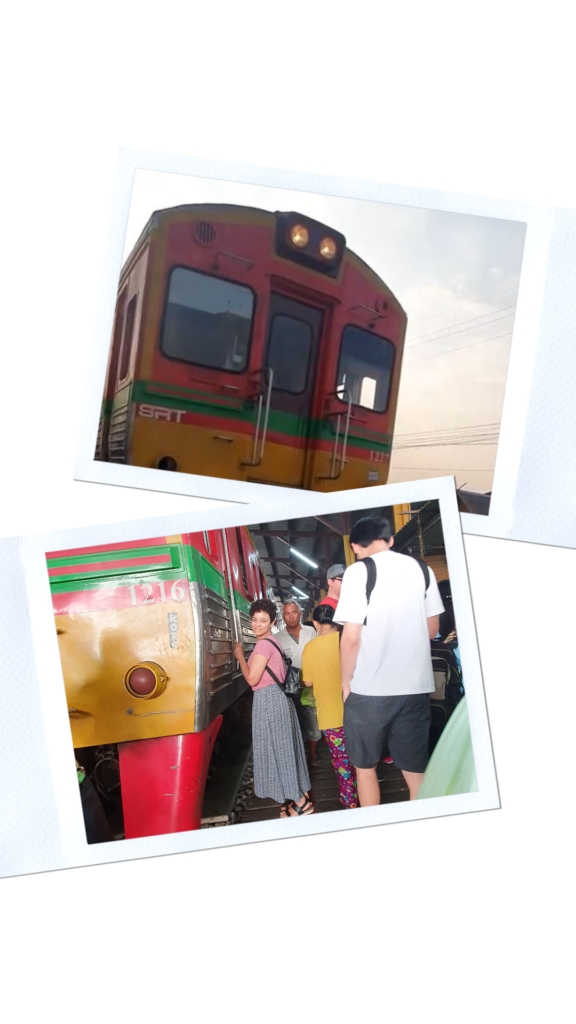 Top: Train approaching the station of Maeklong in Thailand Bottom: riccivagabondi at the Railway Market