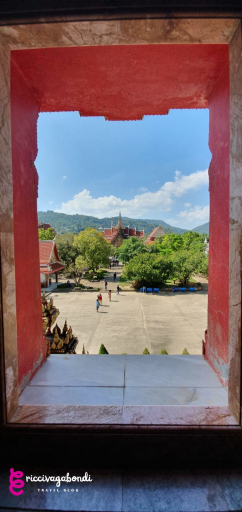 View of Thai landscape from a temple window