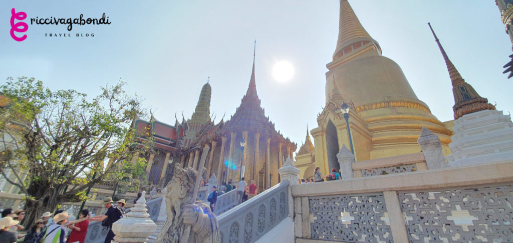 View of Thai temples in Bangkok shining under sunlight