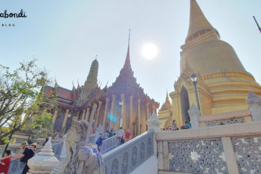View of Thai temples in Bangkok shining under sunlight