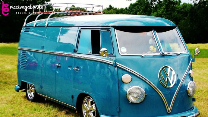 View of a blue VW vintage van